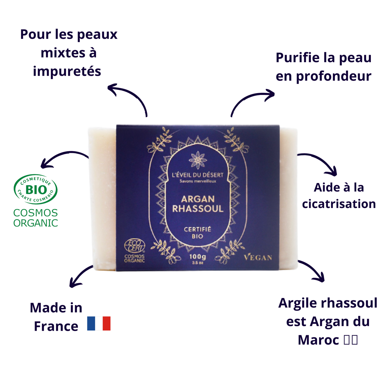 Savon Merveilleux à l'huile d'Argan Rhassoul Bio ✨ Certifié COSMOS ORGANIC